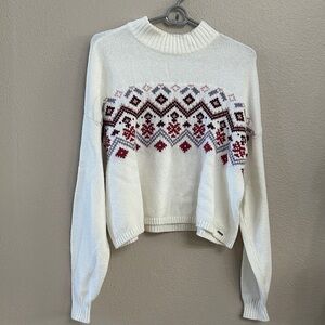 Hollister Women's White and Red Patterned Sweater